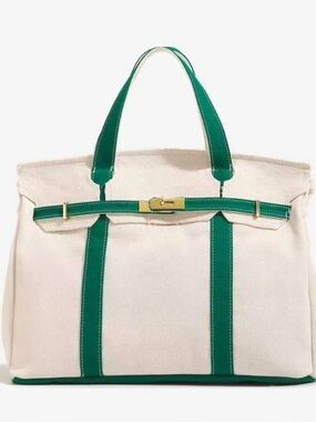 Boatkin Canvas Two-Tone Bag - Green with Gold Hardware